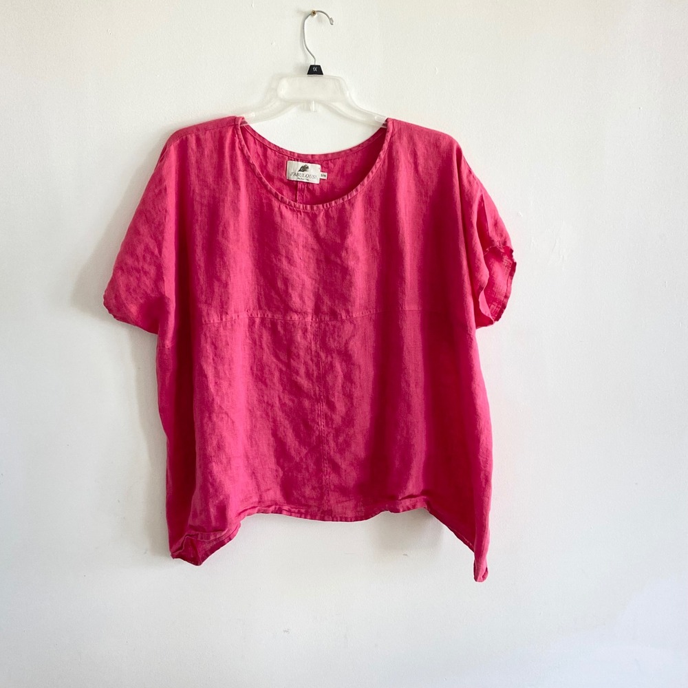 Fabulous! NYC Hot Pink 100% Linen Boxy Short Sleeve Top Womens Size S/M